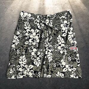 Interstate Vintage Hibiscus Floral Board Shorts Black White M Skater Y2K